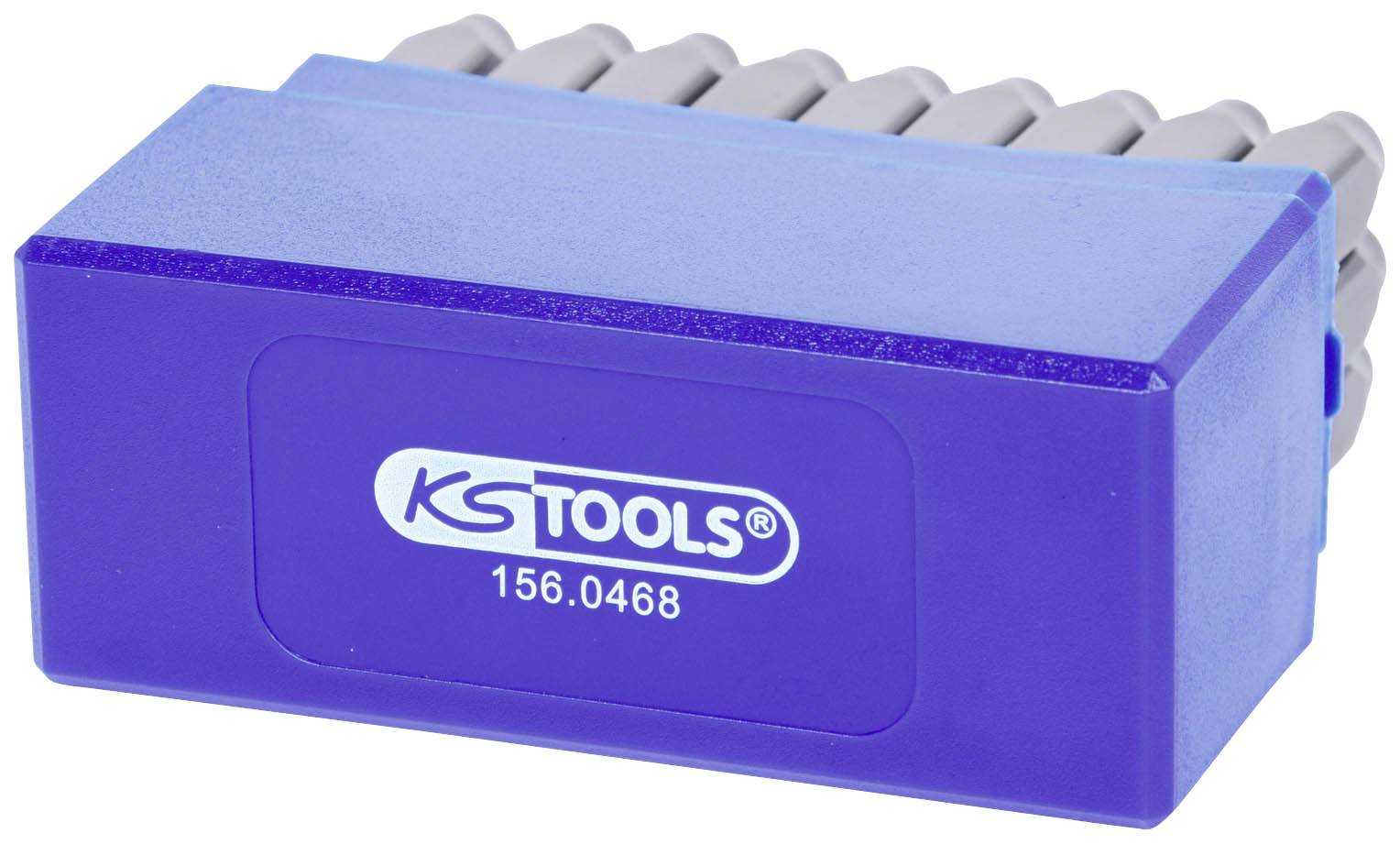'KS Tools 156.0468' Stecknuss-Set in blauer Box mit mehreren unterschiedlich großen Stecknüssen sichtbar, geeignet für Werkstattarbeiten.