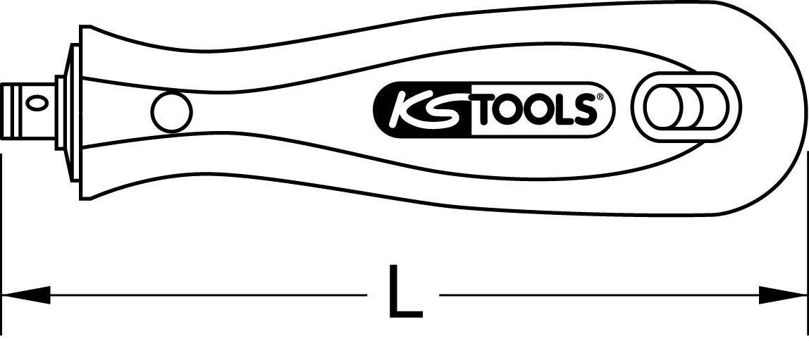 'KS Tools' Knarrenschlüsselgriff, Abbildung zeigt Werkzeug mit Länge 'L'.