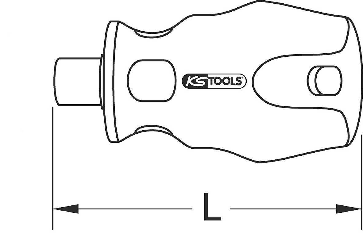 Abbildung eines KS Tools Schraubendrehergriffs mit Griffkonturen und Größenkennzeichnung 'L'.