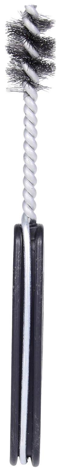 Kleiner Flaschenreiniger aus schwarzem Kunststoff und Metallspirale, geeignet für enge Öffnungen oder kleine Behälter.