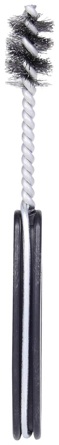 Reinigungsbürste mit schwarzem Borstenkopf und gedrehtem Griff. Geeignet für schwer zugängliche Stellen.