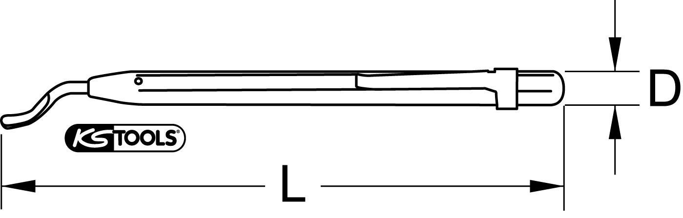 Technische Zeichnung eines Schraubendrehers mit den Maßen Länge (L) und Durchmesser (D), Logo 'KS Tools' sichtbar.