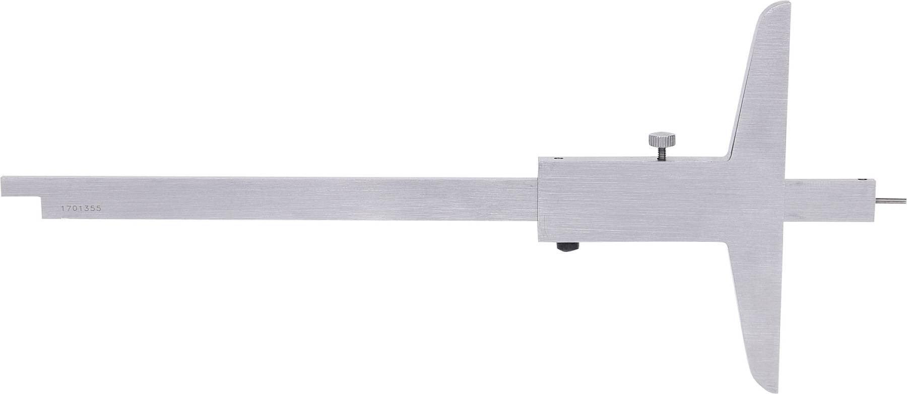 Ein Tiefenmesser aus Metall mit einer Skala, ideal zum Messen von Vertiefungen oder Bohrungen in Werkstücken.