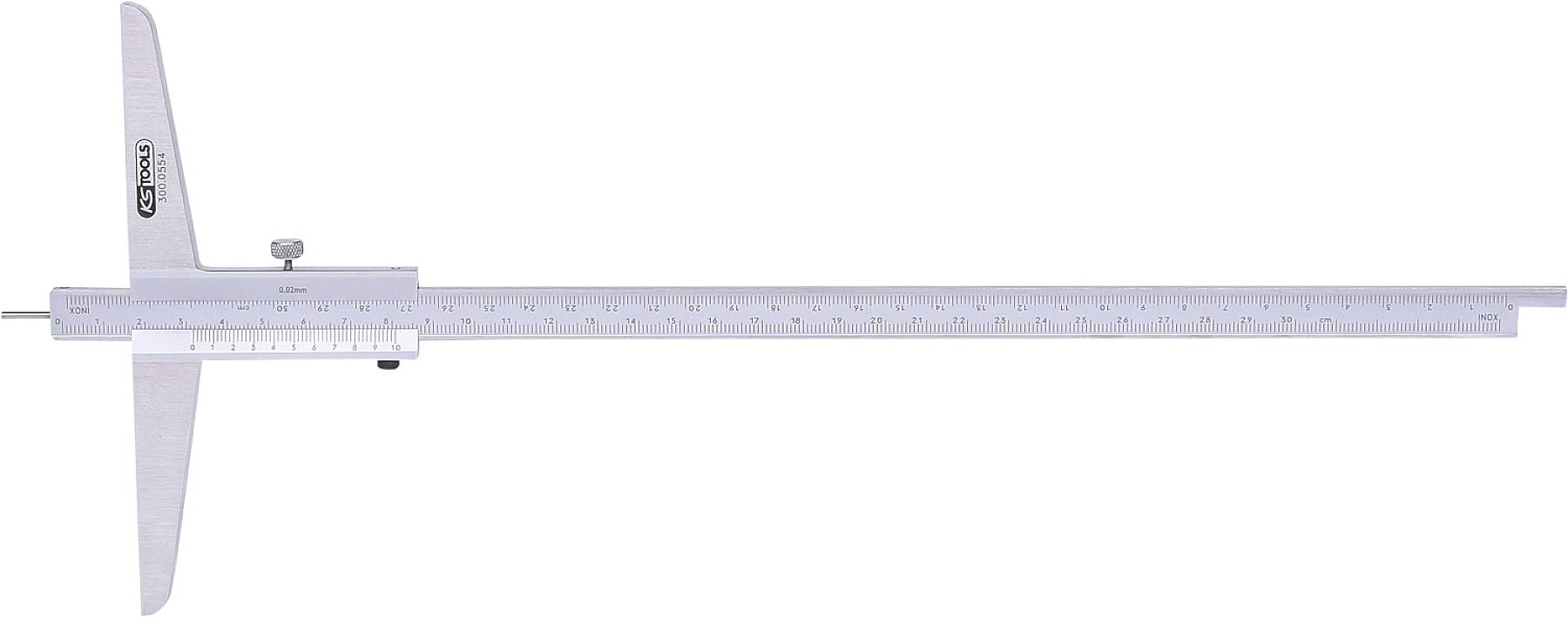 Höhenreißer aus Metall mit Millimeterskala für präzise Messungen, geeignet für technische oder handwerkliche Anwendungen.