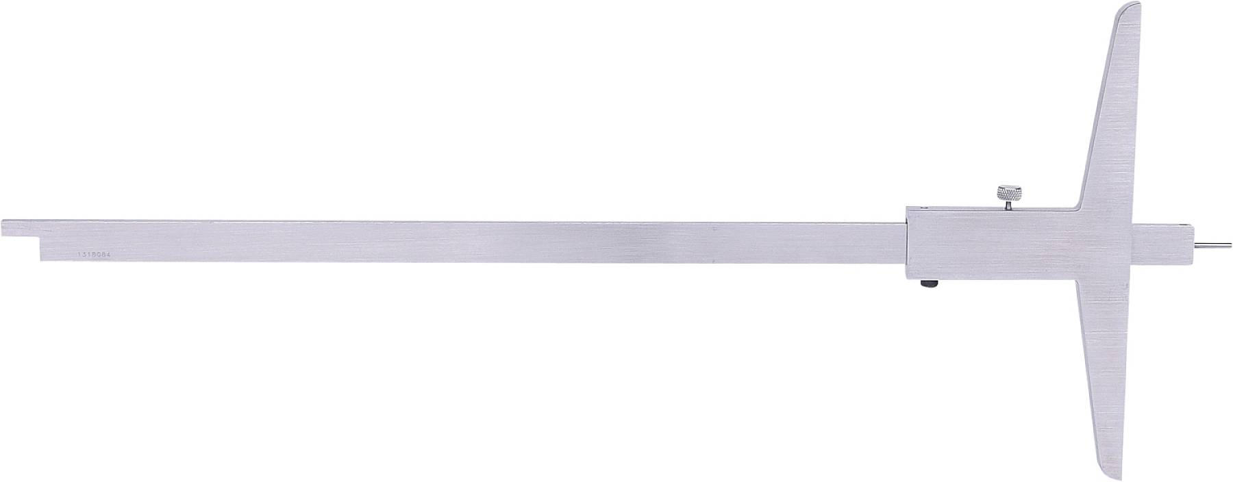 Ein Bild eines Messschiebers mit einer langen, geraden Skala und einer rechtwinklig angebrachten Messzunge zur Tiefenmessung.