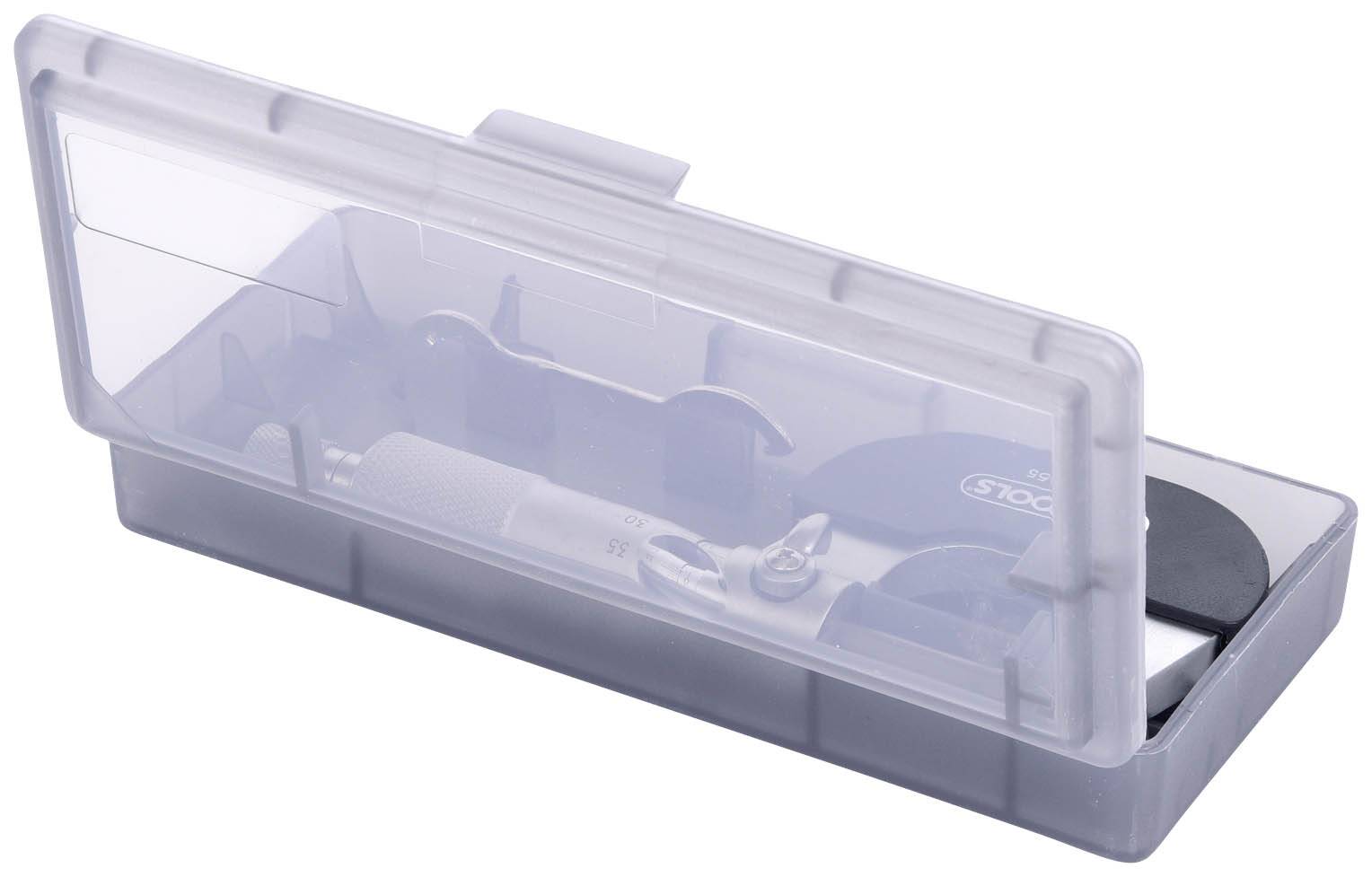 Ein Mikrometer-Messgerät in einer transparenten Kunststoffbox.