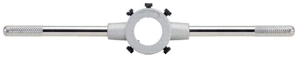 Ein Schneideisenhalter aus Metall mit langem Griff, geeignet zum Schneiden von Gewinden auf Stangen oder Schrauben.