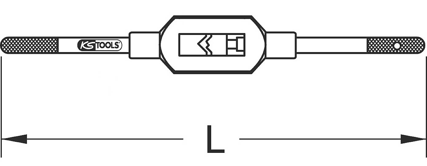 Werkzeugdarstellung: Ein verstellbarer Windeisenhalter mit zwei geriffelten Griffen und KS TOOLS-Logo in der Mitte.
