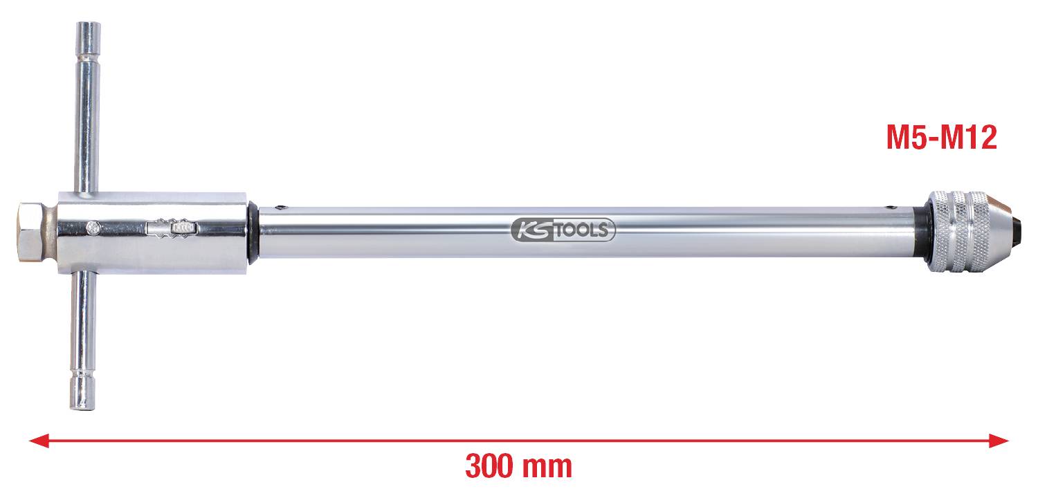 Zylindergriff-Gewindeschneider von KS Tools, Größe M5-M12, Länge 300 mm, in silberner Farbe.
