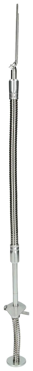 Eine flexible Edelstahlarmatur mit hohem, gebogenen Auslauf und einem Hebelgriff zur einhändigen Bedienung.