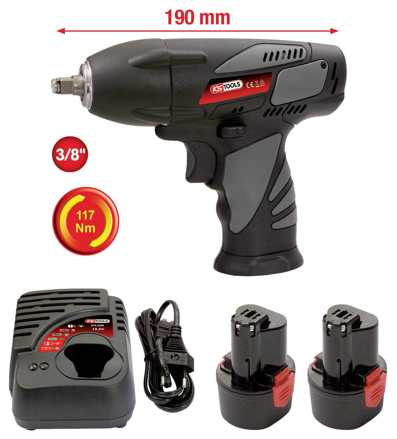 KS Tools 515.3516 5153516 Akku-Schlagschrauber 117 Nm 10.8V Anzahl mitgelieferte Akkus 2 2.0Ah Li-Ion