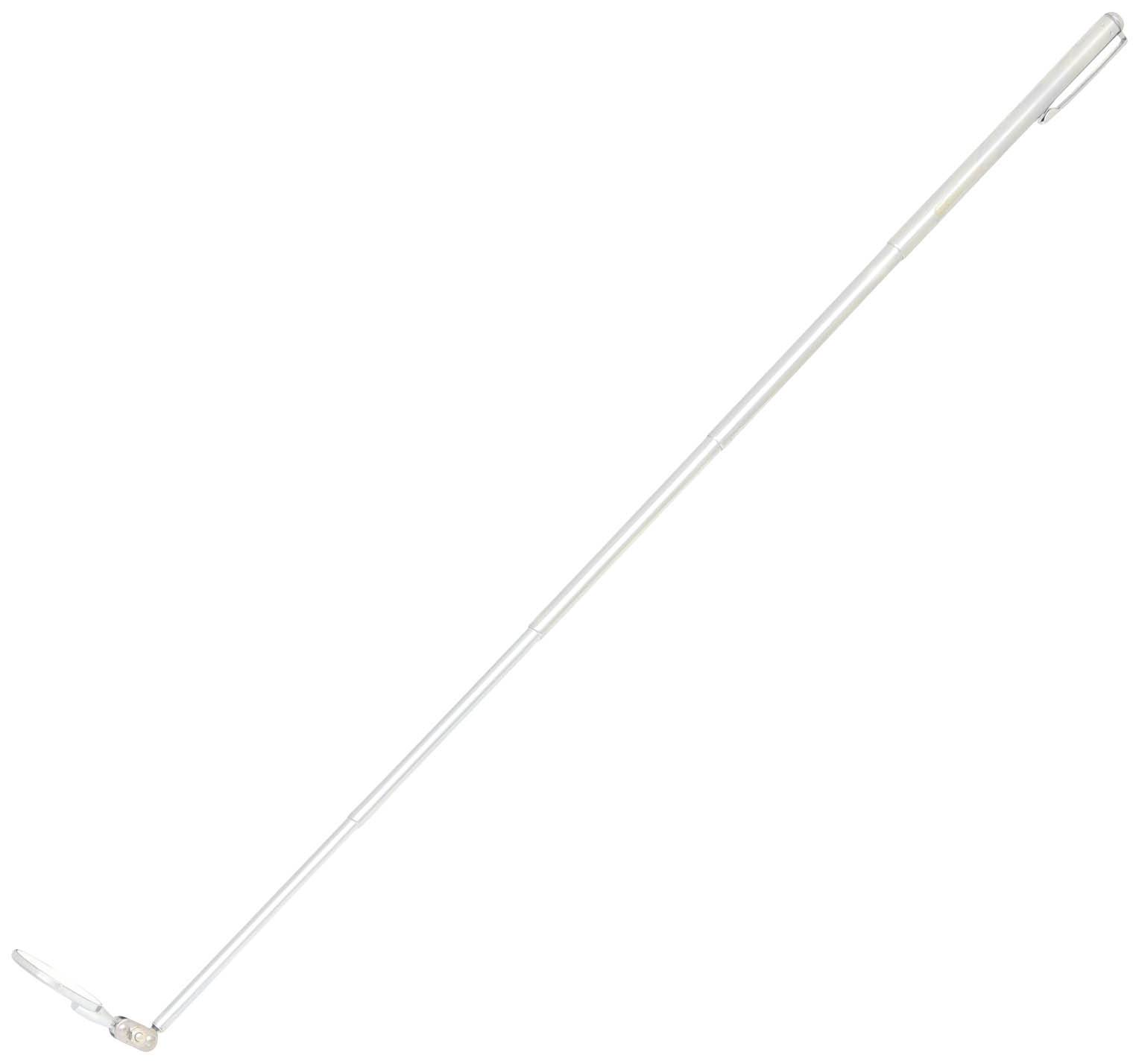 Ein langer weißer Blindenstock mit einem Griff am oberen Ende und einem kugelförmigen Tip am unteren Ende.