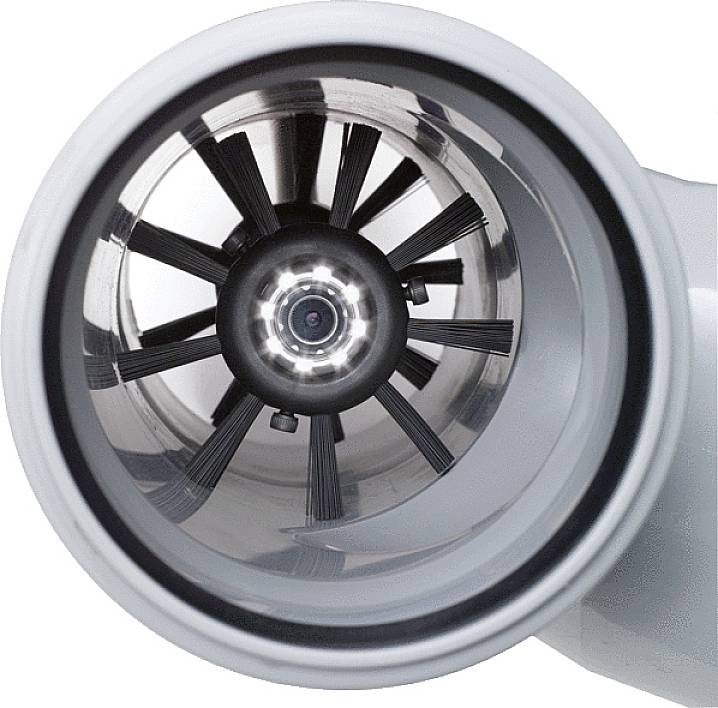 Ein runder, ventilorähnlicher Gegenstand mit mehreren Schaufeln in Längsrichtung, ähnlich einem kleinen Turbinenrotor.