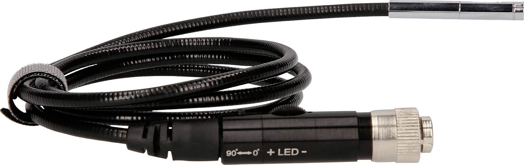Ein flexibler Endoskop-Kabel mit LED-Licht und Metallanschluss, verwendet für Inspektionen in schwer zugänglichen Bereichen.