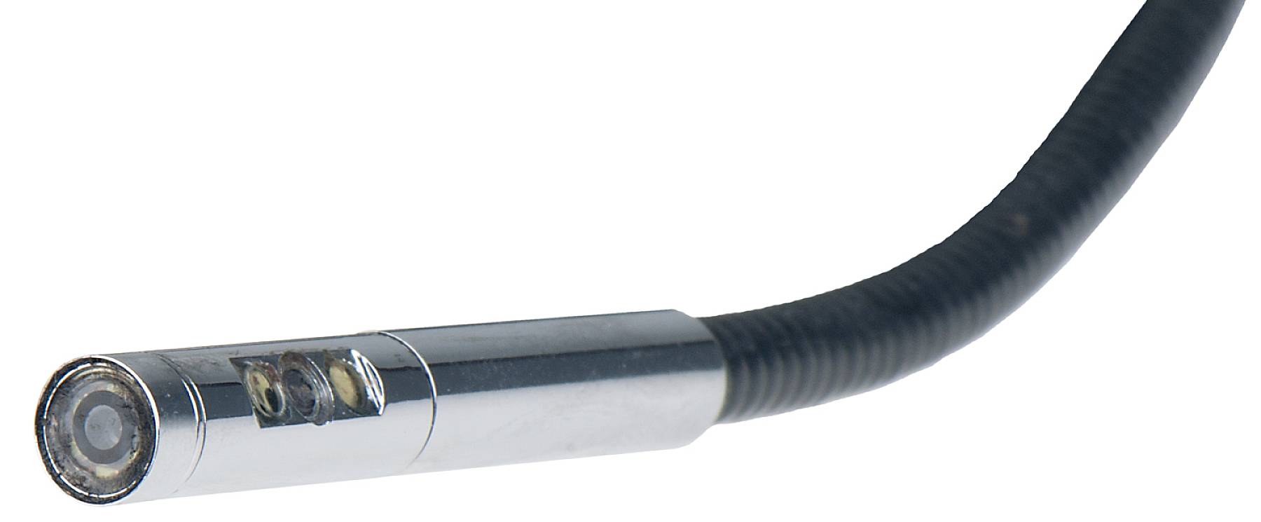 Ein Endoskop mit flexiblem Kabel und kleiner Kamera am Ende, geeignet für schwer zugängliche Bereiche bei Inspektionen oder Reparaturen.