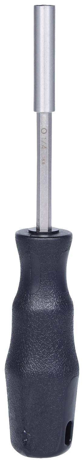 Schraubendreher mit schwarzem, strukturiertem Griff und langem, metallischem Schaft.