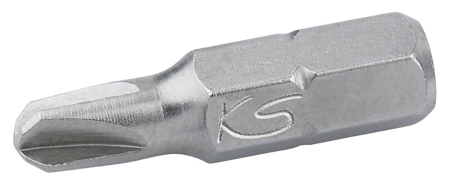 Ein Kreuzschlitz-Bitsatz aus Metall, markiert mit 'KS'. Gedacht für Bohrmaschinen oder Schraubendreher, zur Befestigung von Schrauben.
