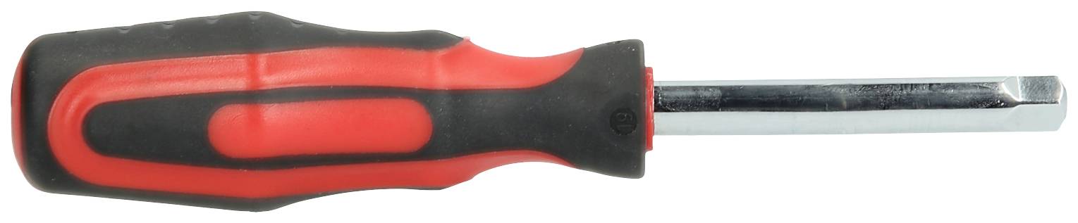 Ein roter Schraubendreher mit schwarzem Griff.