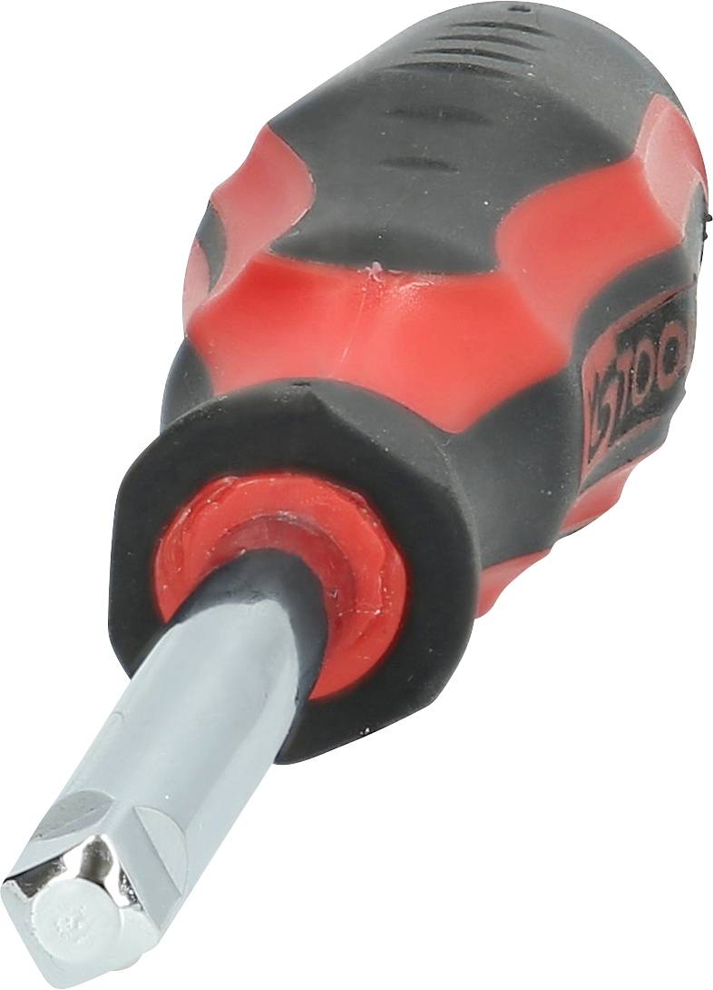 Kreuzschlitz-Schraubendreher mit ergonomischem Griff, teilweise schwarz und rot gekennzeichnet, auf weißem Hintergrund.