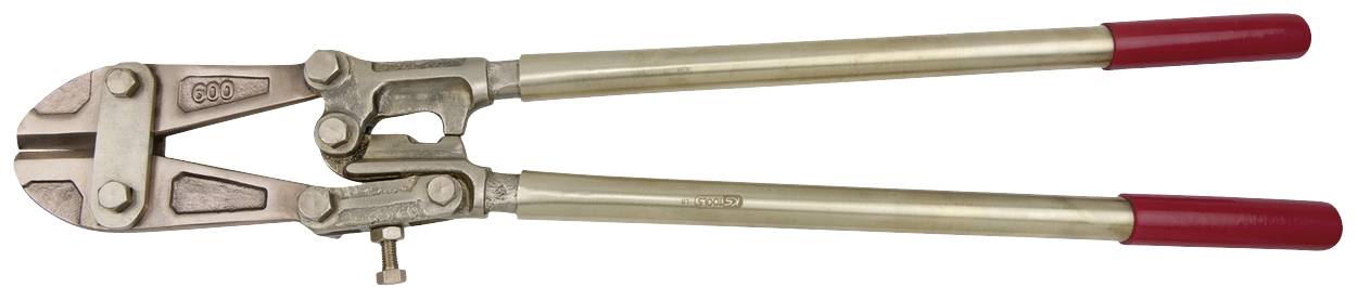 Bolzenschneider mit langen Griffen und roten Griffenden, verwendet zum Durchtrennen von Metallstangen oder -draht.