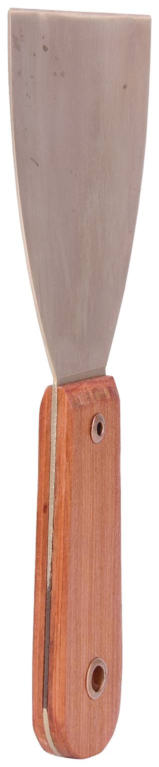 Metallspachtel mit Holzgriff, oft zum Entfernen von Farbe oder Spachteln auf Oberflächen verwendet.