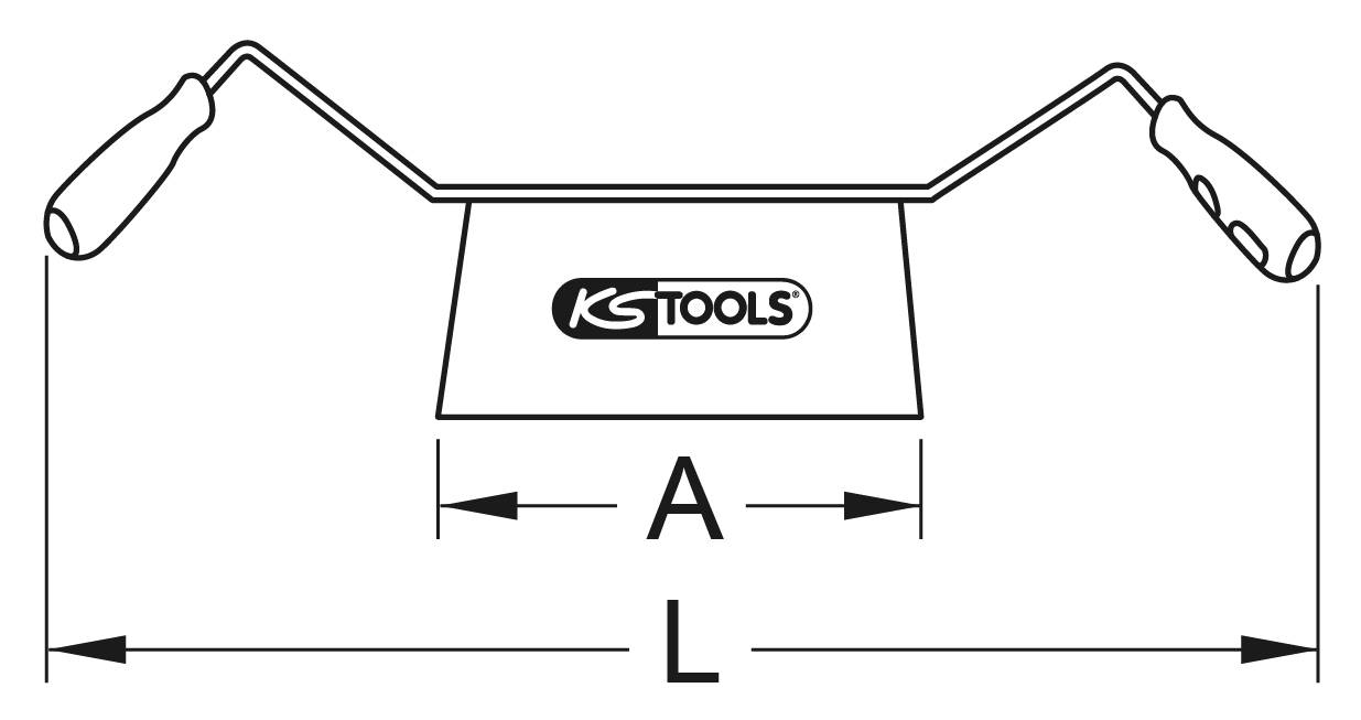 Diagramm eines KS Tools Werkzeugs mit zwei Griffen. Kennzeichnung der Maße A und L in der Breite.