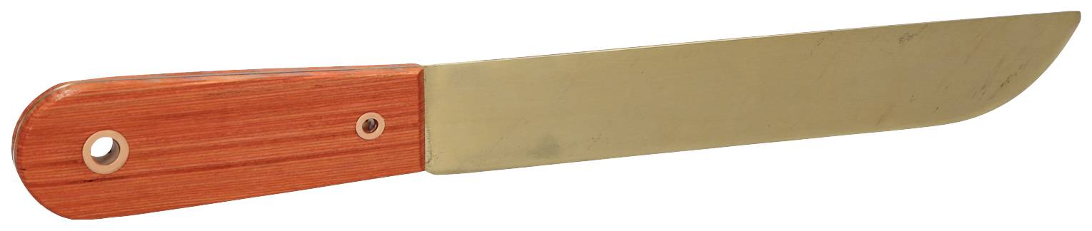 Ein Messer mit braunem Holzgriff und glatter, metallener Klinge. Ideal zum Schneiden oder zum Einsatz in der Küche.