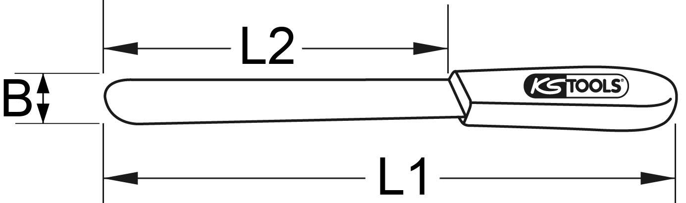 Technische Zeichnung einer Feile von KS Tools. Längendimensionen L1, L2 und Breite B sind angegeben.