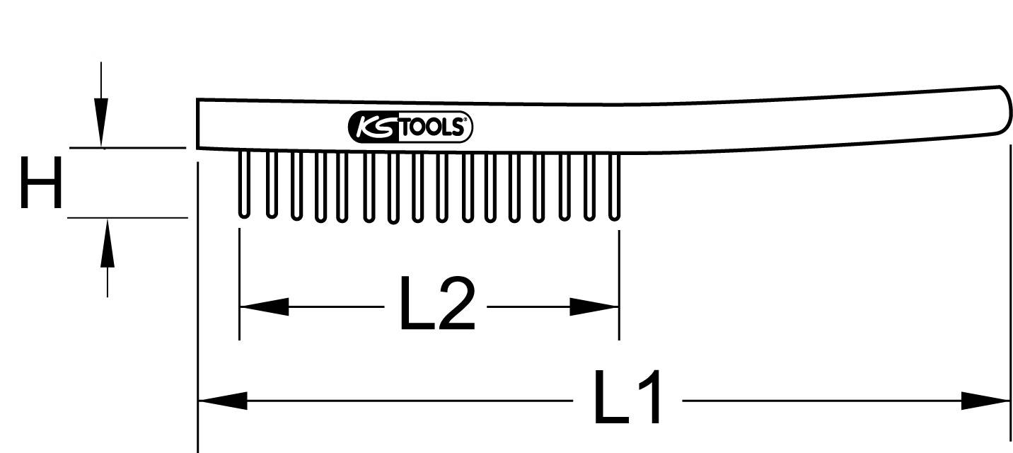 Technische Zeichnung eines Kamms von KS Tools. Beschriftungen zeigen 'L1', 'L2' als Längenmaße und 'H' als Höhenmaß.