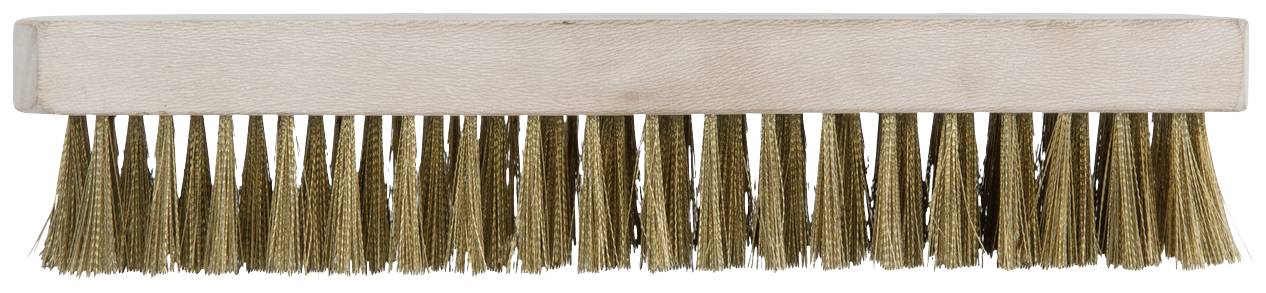 Holzbürste mit dichtem, braunem Borstenbesatz, verwendet zur Reinigung oder Pflege von Oberflächen.