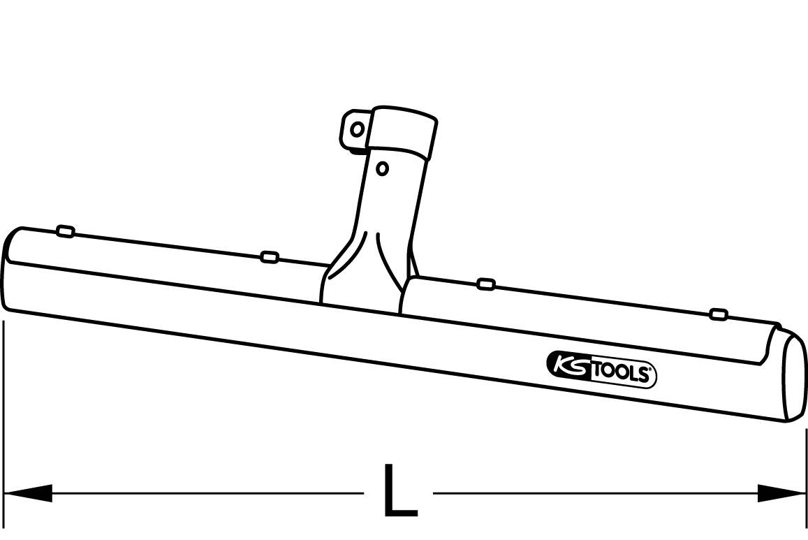 Abbildung eines Querrohradapters von KS Tools mit einer Längenmarkierung 'L'. Der Adapter hat eine zentrale Halterung und ist zylindrisch geformt.