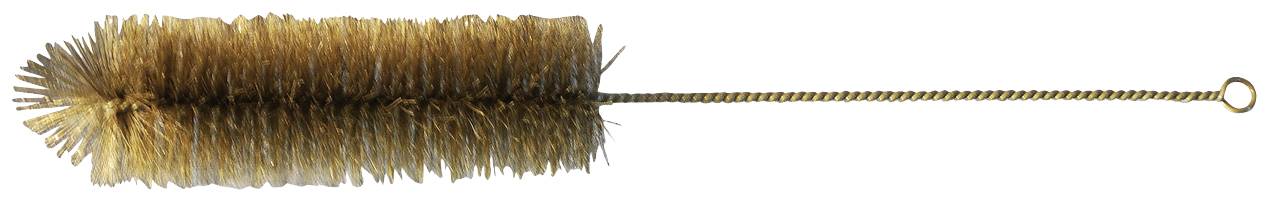 Kleine Messing-Bürste mit langem, gedrehtem Griff und dichten Borsten. Geeignet zur Reinigung von Rohren oder schwierigen Stellen.