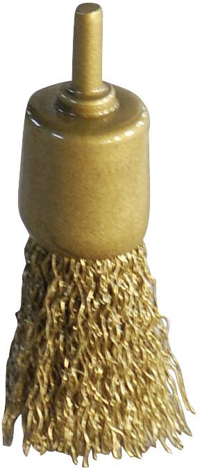 Metallbürstenaufsatz mit drahtgebundenen Borsten und zylindrischem Schaft, vermutlich für handgeführte Werkzeuge.