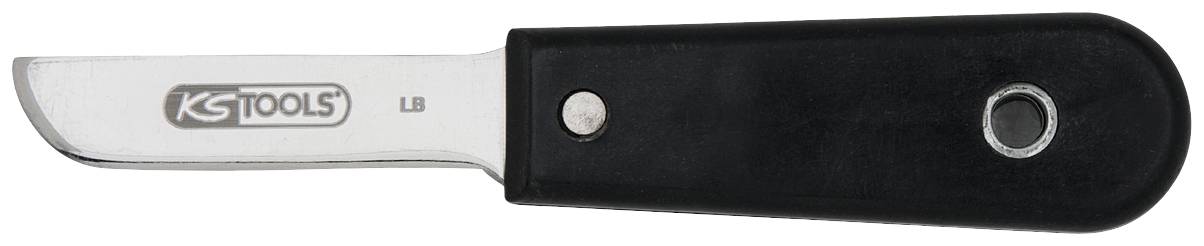 Kleines Messer mit schwarzem Griff und Klinge, auf der 'KS TOOLS' steht.