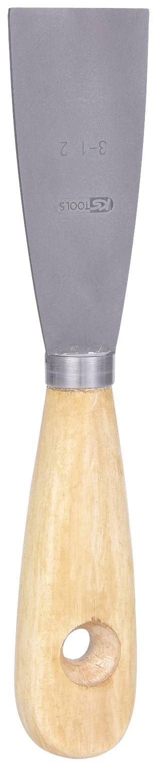 Spachtel mit breiter Metallklinge und Holzgriff. Werkzeug zur Oberflächenbearbeitung und zum Entfernen von Farben oder Spachtelmasse.