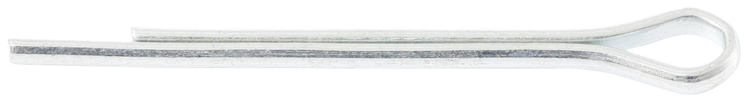 Eine silberne Splint, ein kleines Metallteil mit einer gebogenen Schlaufe oben, verwendet um Bolzen zu sichern.