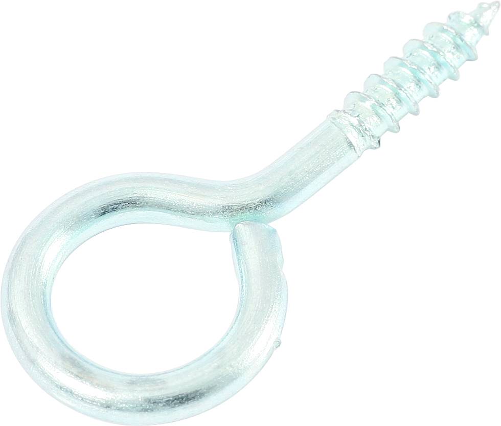 Eine metallische Ringschraube mit Gewinde, die zum Aufhängen oder Befestigen von Gegenständen verwendet werden kann.