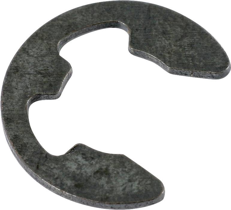 Metallischer Sprengring in C-Form vor weißem Hintergrund, zur Befestigung von Komponenten auf einer Achse.