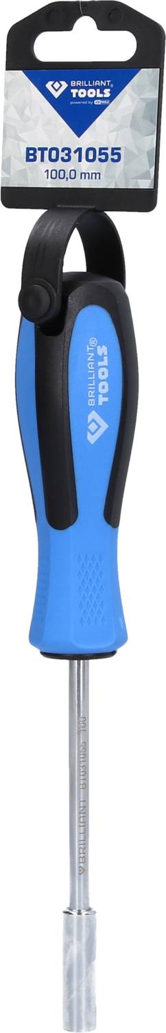 Schraubendreher mit blauem ergonomischem Griff und schwarzem Haken, geeignet für verschiedene Heimwerker- und Reparaturarbeiten.