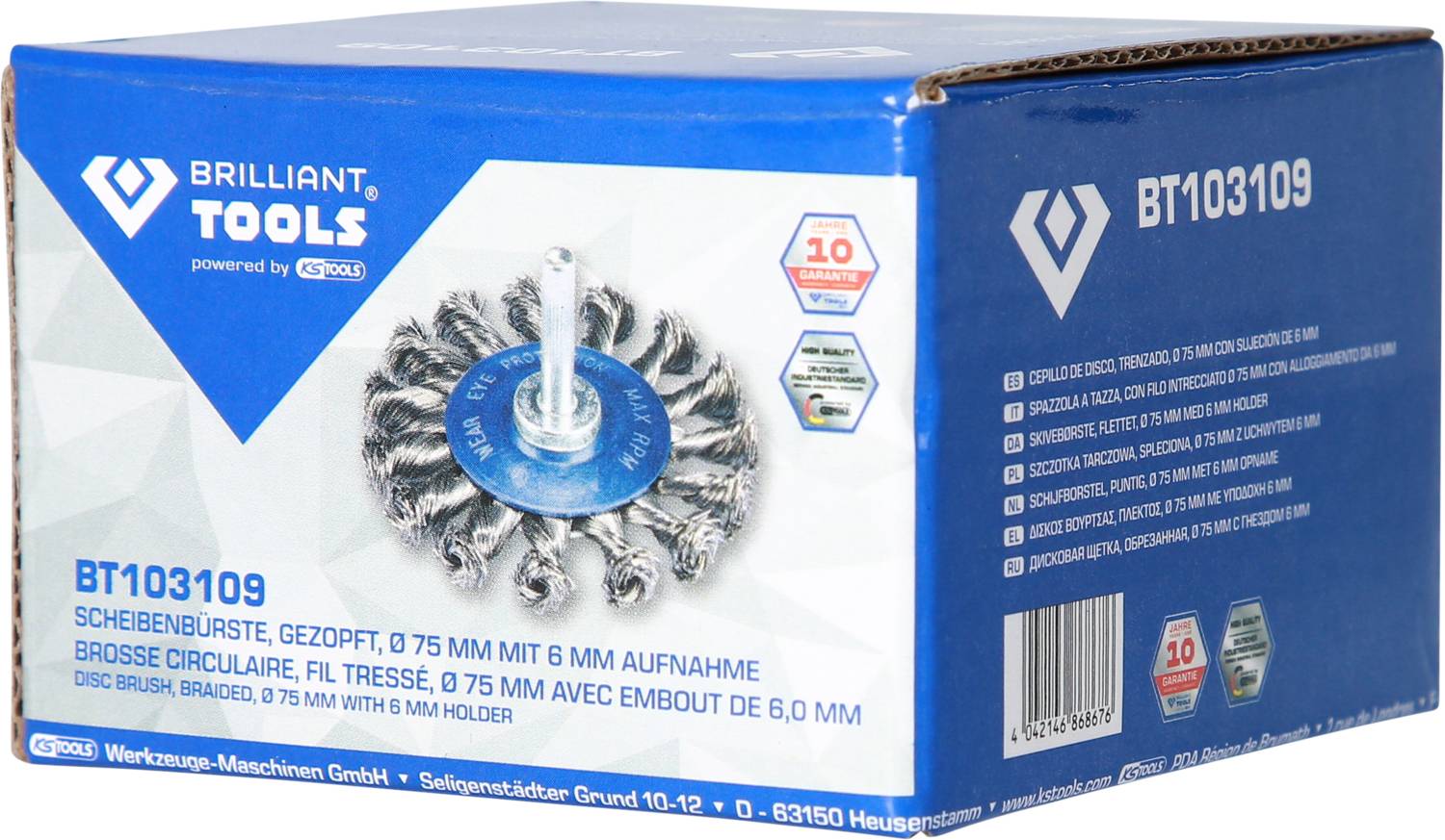 Brilliant Tools Scheibenbürste, gezopft, Ø 75mm mit 6mm Aufnahme BT103109 BT103109 1St.