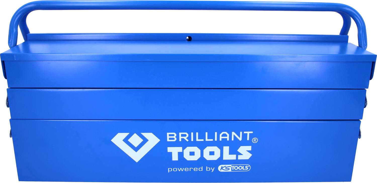 Blaue Werkzeugkiste mit der Aufschrift 'BRILLIANT TOOLS powered by KS TOOLS'.