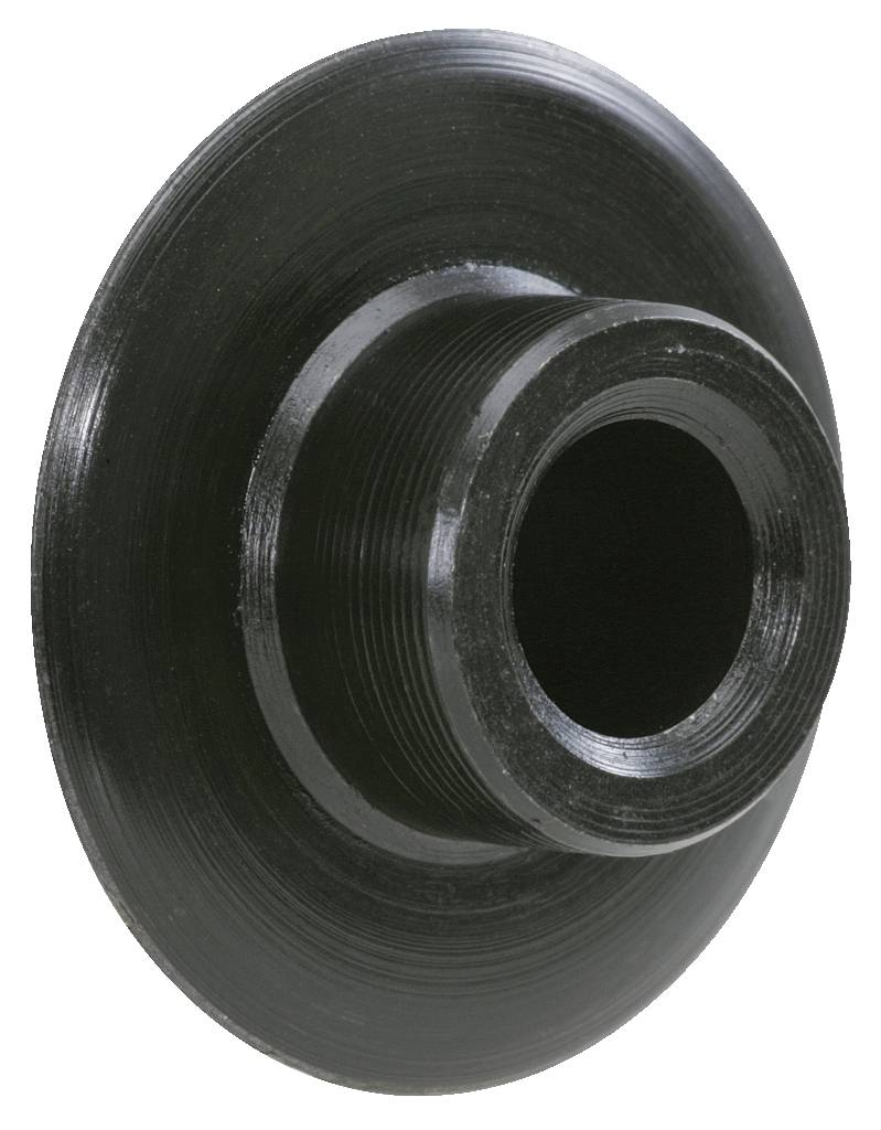 Schwarzes Ersatzteil in Form einer Scheibe mit zylindrischer Erhebung und zentralem Loch; möglicherweise ein technisches Bauteil.