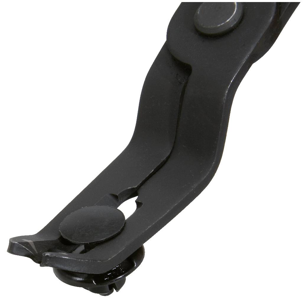 Schwarzes Metallwerkzeug mit abgewinkeltem Ende, möglicherweise Zange oder Greifwerkzeug.