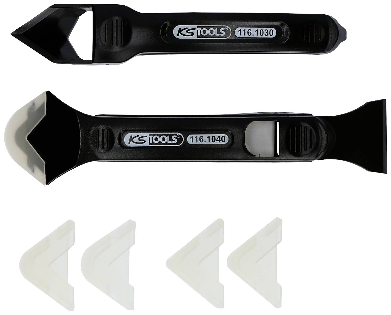 'KS Tools' Fugenabzieher-Set mit zwei Abziehern und vier austauschbaren Klingenaufsätzen zur einfachen Anwendung auf Fugenflächen.