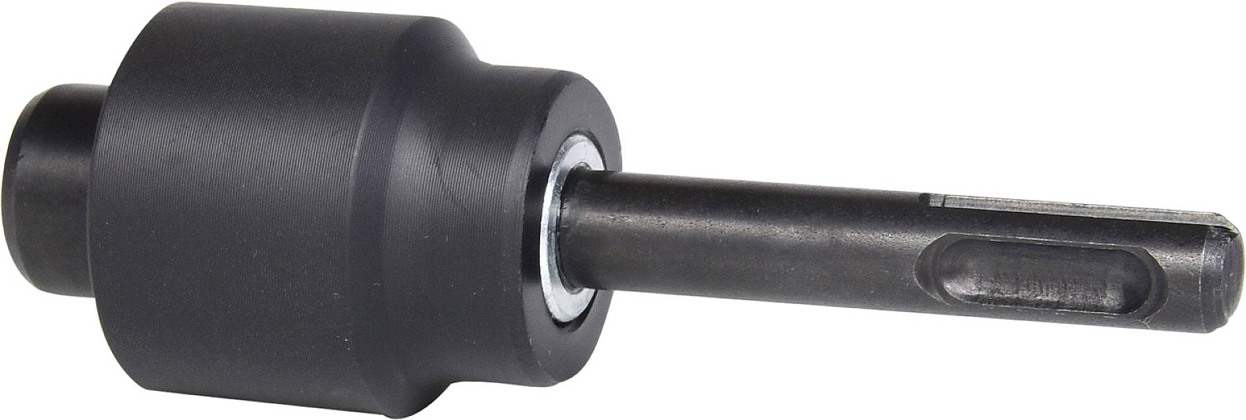 Ein schwarzes Bohrmaschinenzubehör mit glatter Oberfläche und einem Schaft zur Befestigung in einer Maschine.