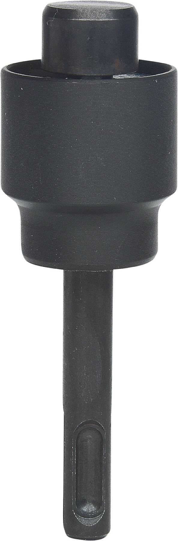 Bohrmaschinenadapter aus schwarzem Metall mit zylindrischer Form.