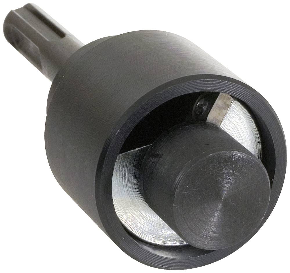 Ein schwarzer Lochsägenbohrer mit zylindrischer Form und einem Metallschaft. Verwendet zum Bohren großer, runder Löcher in Materialien.