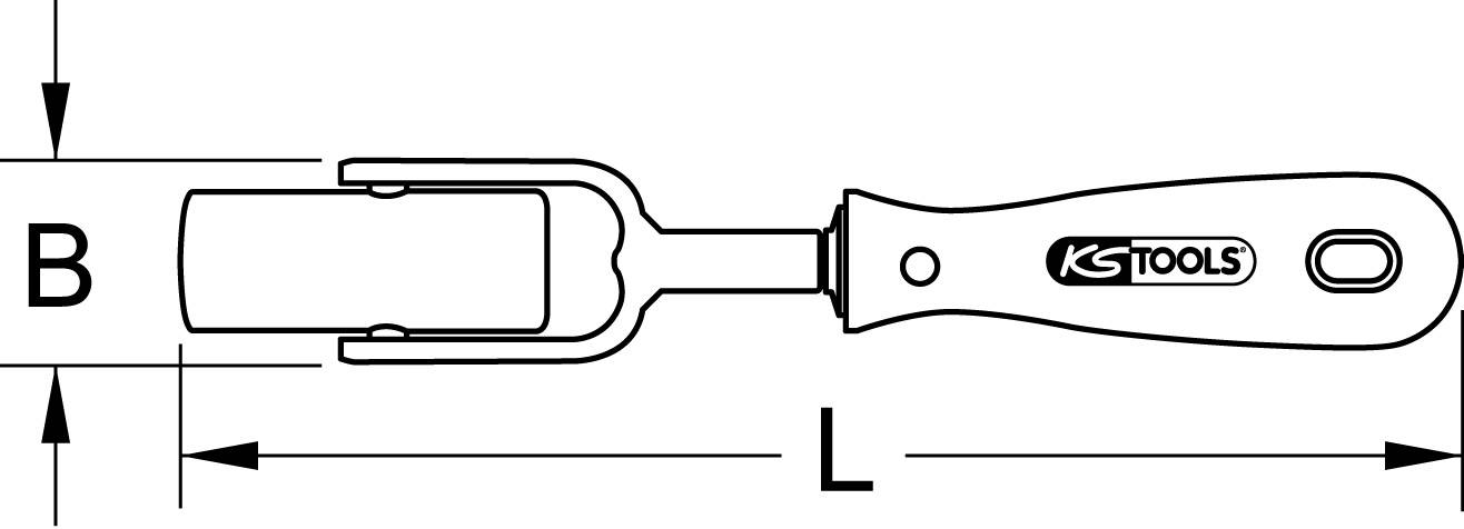 Zeichnung eines Werkzeugs mit 'KS Tools' Logo, Maße B und L sind auf der linken Seite und unten angegeben.
