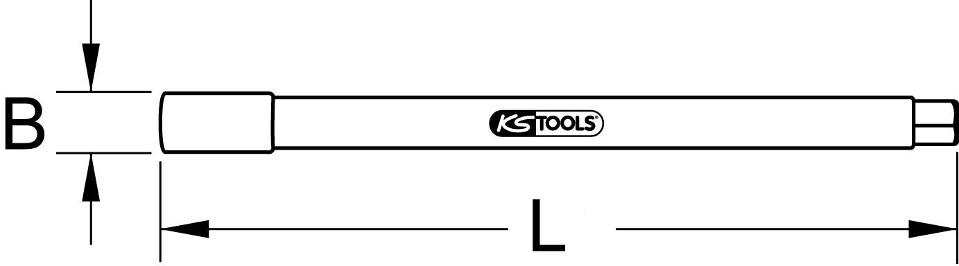 Abbildung eines verlängerbaren Werkzeugs von KS Tools. L bezeichnet die Länge, B die Breite der Verlängerung.