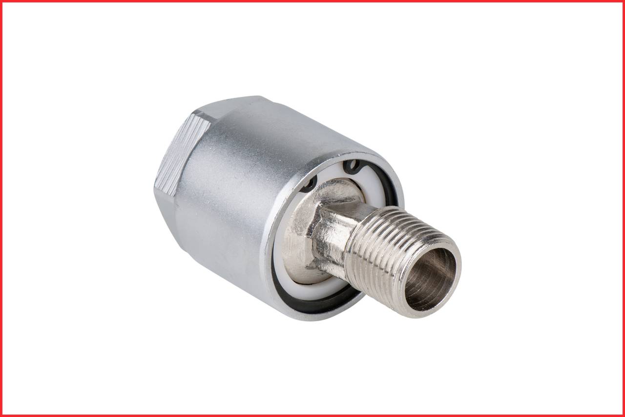 Metallisches Maschinenteil mit zylindrischem Gewindeanschluss, gezeigt vor weißem Hintergrund.